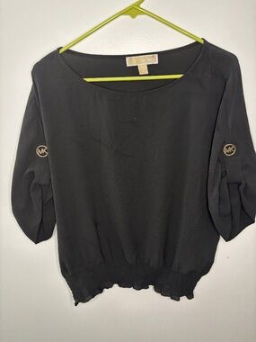 Michael Kors Sheer Flowy Blouse with MK Embellishments Size L